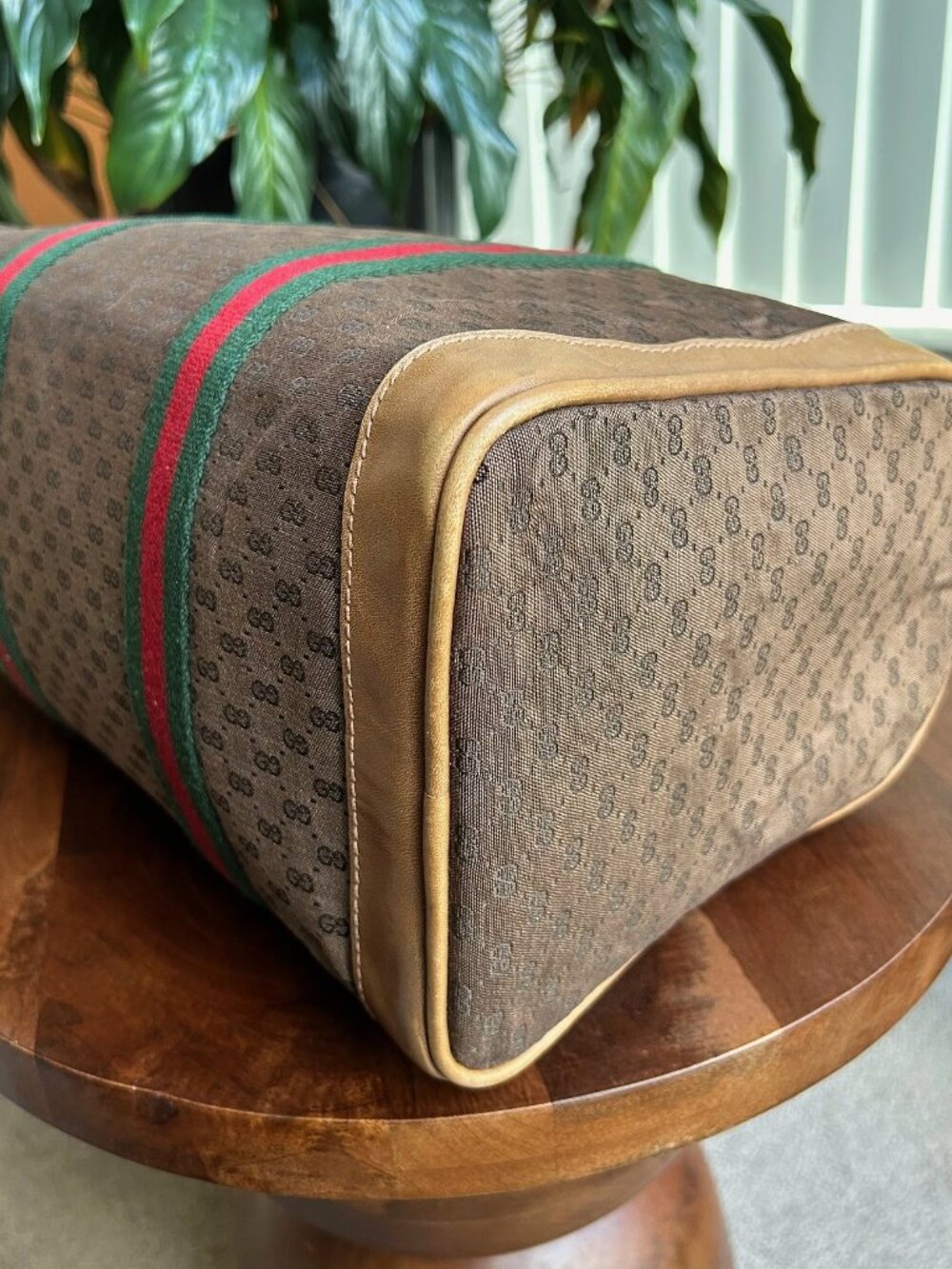 GUCCI Monogram Vintage Web Boston Bag Brown Tan Rare - Picture 13 of 15